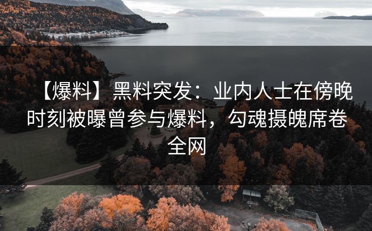 【爆料】黑料突发：业内人士在傍晚时刻被曝曾参与爆料，勾魂摄魄席卷全网
